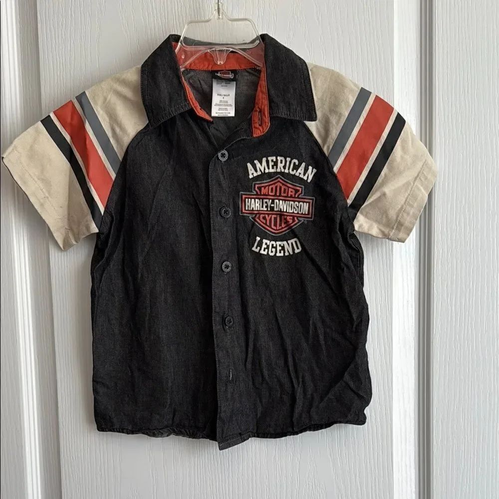 Harley-Davidson Kids Black and Cream Shirt - 4 - Great Condition